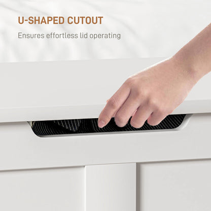 HOMCOM 100L Home Storage Box, with Safety Hinge - White Wood-Effect