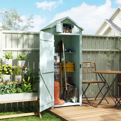 Outsunny Garden Shed Vertical Utility 3 Shelves Shed Wood Outdoor Garden Tool Storage Unit Storage Cabinet, 77 x 54.2 x 179cm - Blue