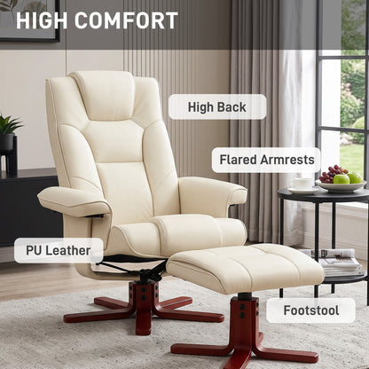 HOMCOM Faux Leather Manual Recliner and Footstool Set - Cream White