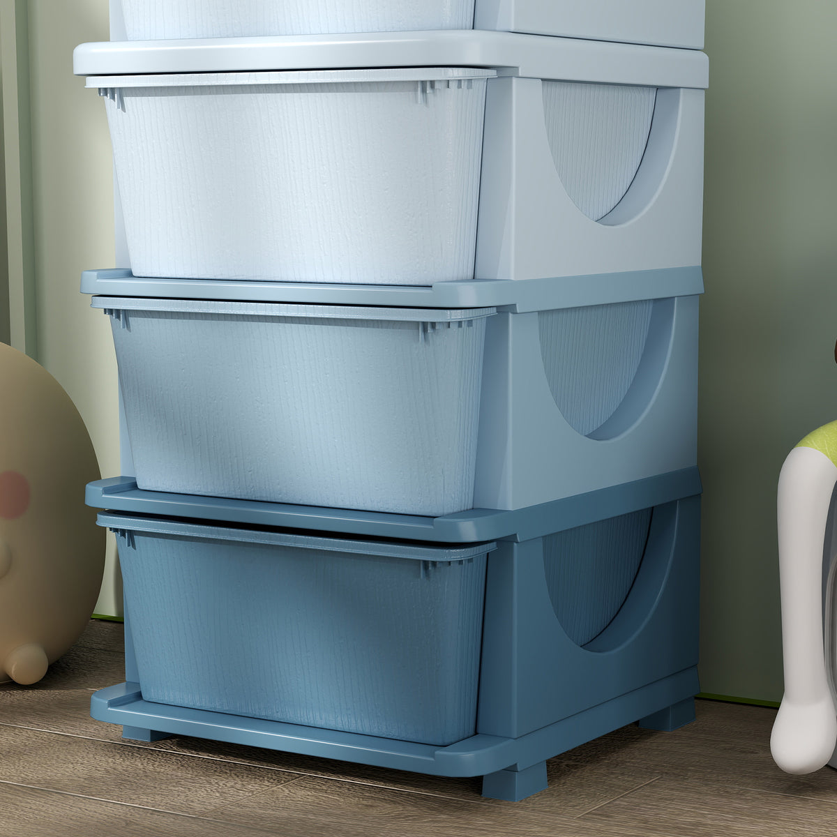 HOMCOM Four-Tier Kids Storage Boxes, with Four Drawers - Blue