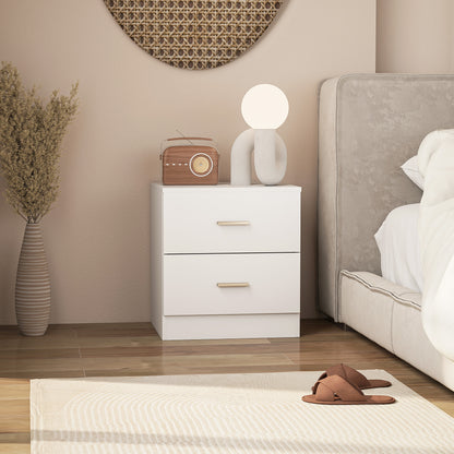 HOMCOM Modern Bedside Table, Beside Cabinet with 2 Drawers, for Bedroom, Living Room, White
