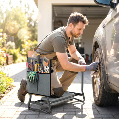 Outsunny Steel Frame Padded Garden Kneeler, with Tool Bag - Grey