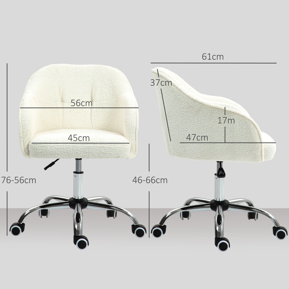 HOMCOM 46-56 cm Teddy Fleece Office Chair - Cream