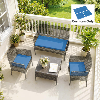 Outsunny Outdoor Seat Cushion Pads for Rattan Furniture, 3 PCs Garden Furniture Cushions,  Sky Blue