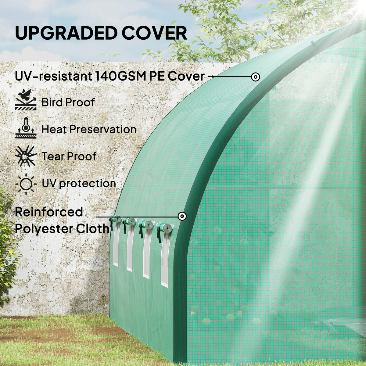 Outsunny 4 x 3 m Polytunnel Greenhouse, with Windows and Doors - Green