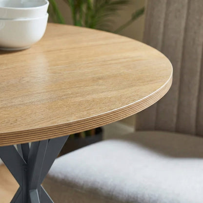 HOMCOM 80cm Industrial Round Dining Table - White Oak