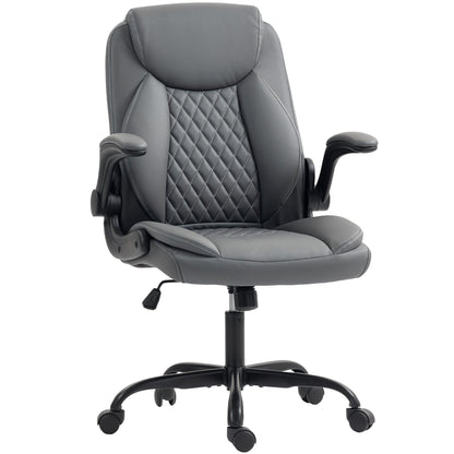 HOMCOM Faux Leather Office Chair. with Flip-Up Armrests - Charcoal Grey