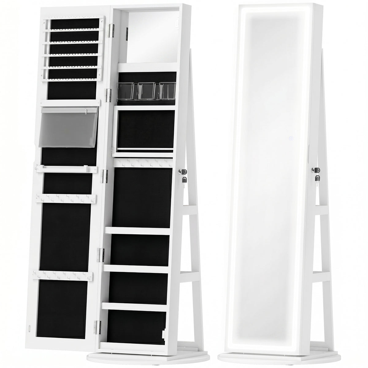 HOMCOM Storage Jewellery Cabinet, with Mirror and Lights - White