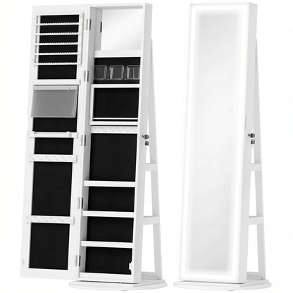 HOMCOM Storage Jewellery Cabinet, with Mirror and Lights - White