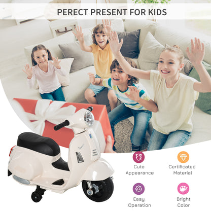 HOMCOM Vespa Licensed 6V Kids Electric Motorbike Ride On Motorcycle  Battery Powered for 18-36 Months with Horn, White