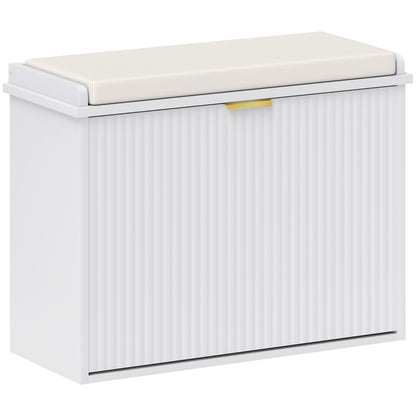 HOMCOM Elegant Six Shoe Bench, with Top Seat - White