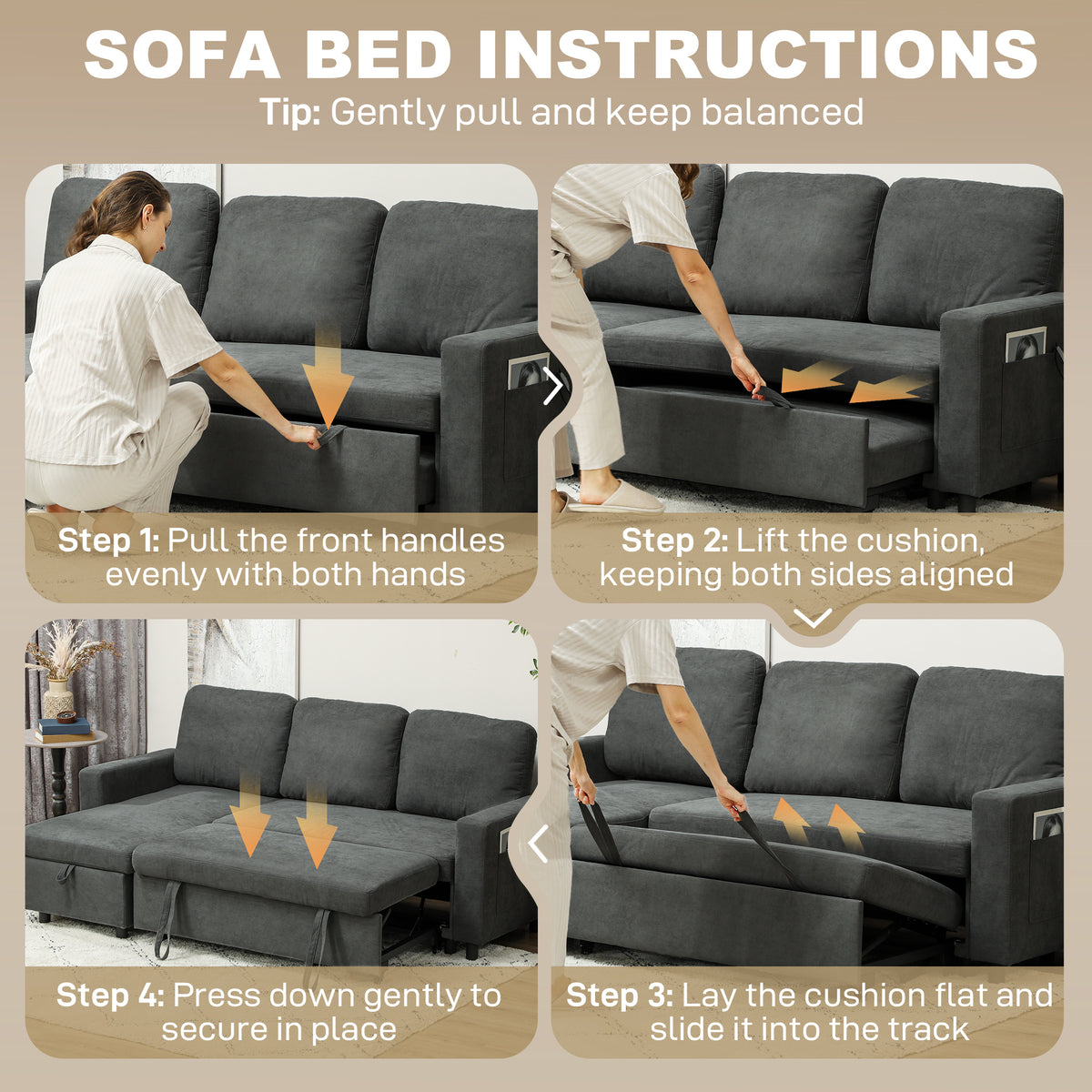 HOMCOM Pull Out Sofa Bed with 113 x 49cm storage space - Charcoal Grey