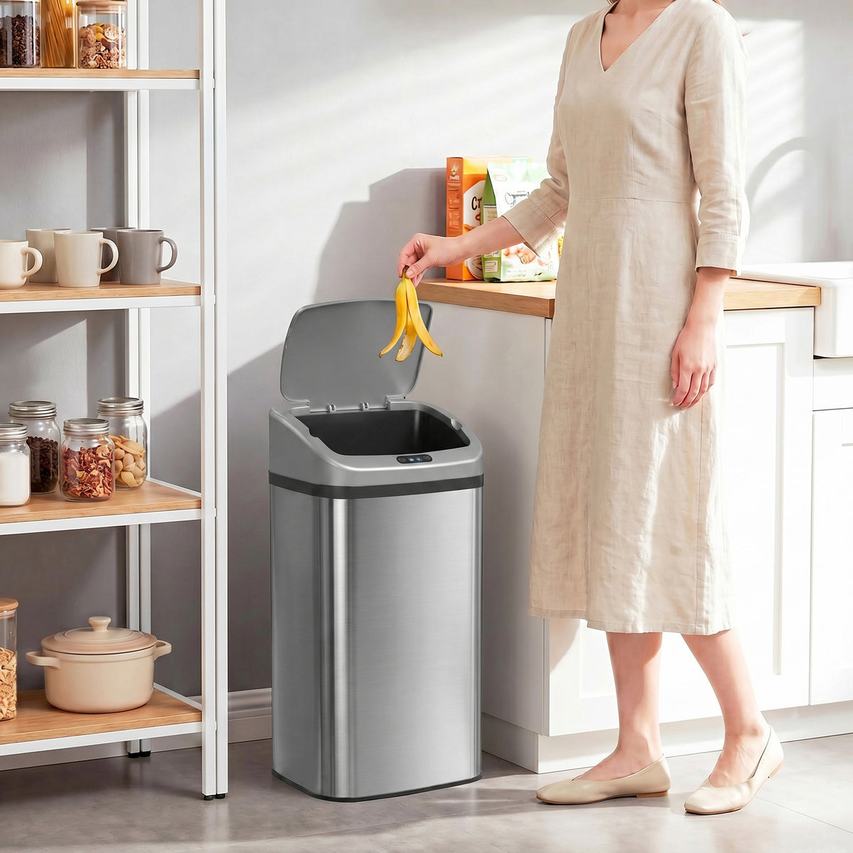 HOMCOM 48L Stainless Steel Sensor Bin - Silver-Tone
