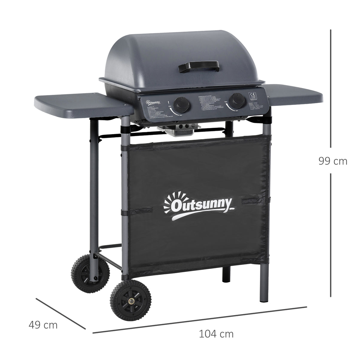 Outsunny 2 x 2.8kW Burner Gas BBQ - Grey