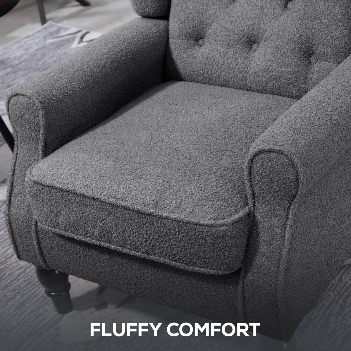 HOMCOM Teddy Fleece Retro Wingback Chair - Grey