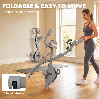 HOMCOM 2-in-1 Folding Exercise Bike with 8-Level Magnetic Resistance, Arm Resistance Band, Pulse Sensor, Grey