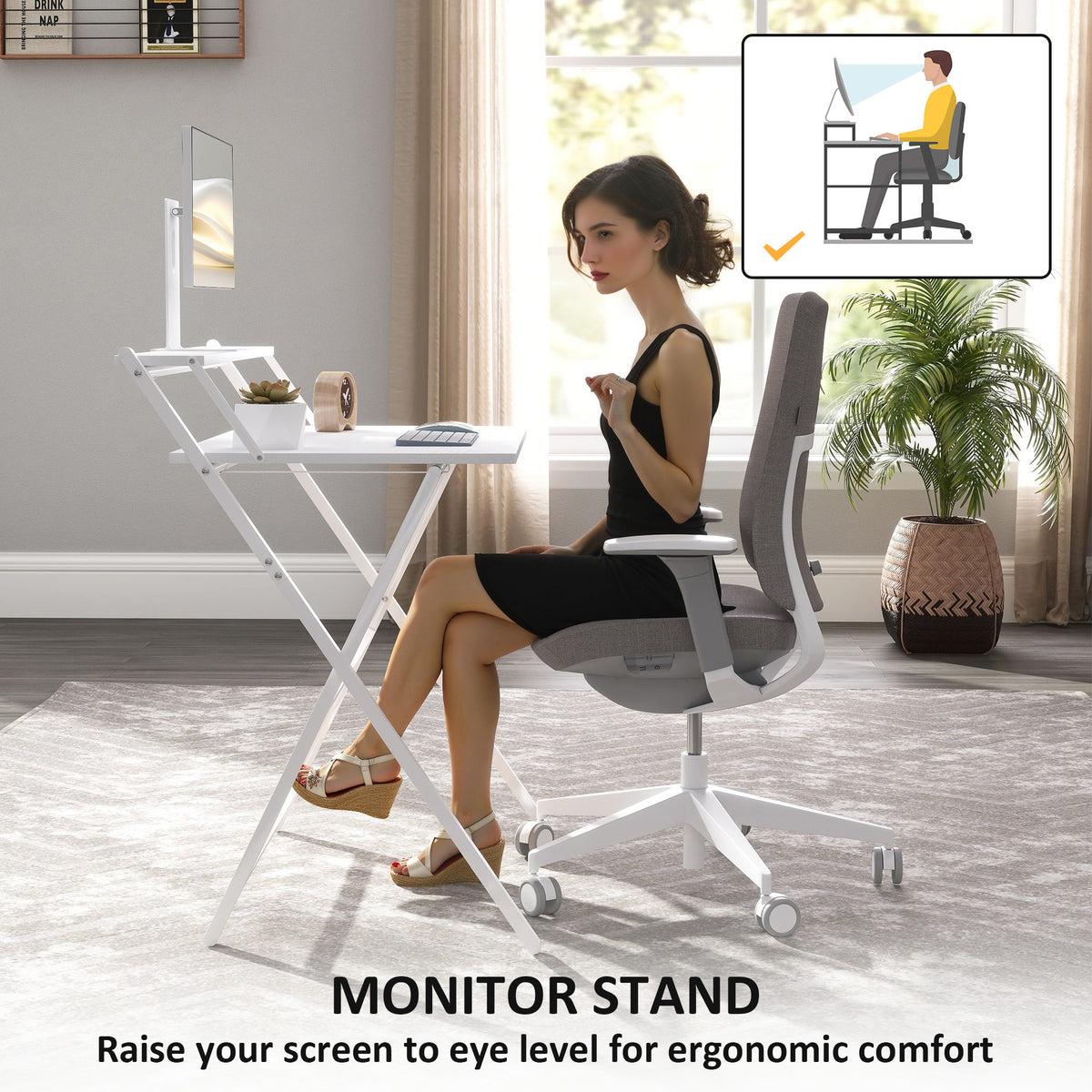 HOMCOM 81.5 cm Folding Computer Desk with Monitor Shelf - White