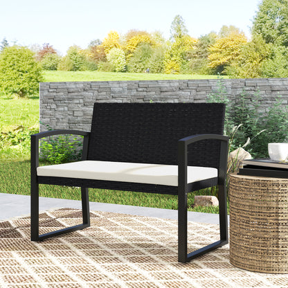 Outsunny Two-Seater Rattan Garden Bench - Beige