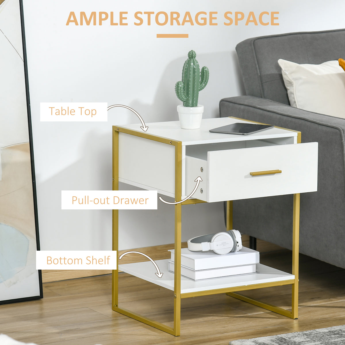 HOMCOM Modern Bedside Table - White