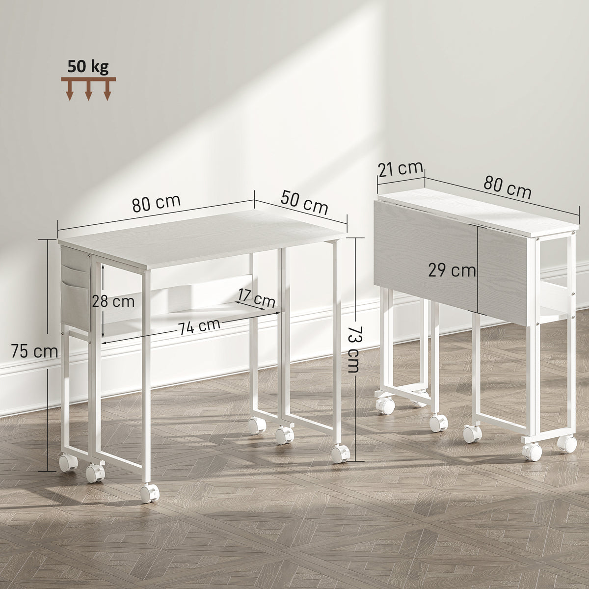 HOMCOM 80 cm Drop Leaf Writing Work Desk - White