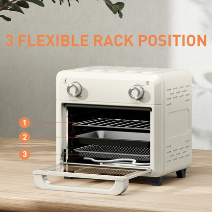HOMCOM 10L Air Fryer Oven, Mini Oven, Oil Free Cooking, Grill, Roast, Bake, with Adjustable Temperature, Timer, Dishwasher Safe, 1000W, Cream White