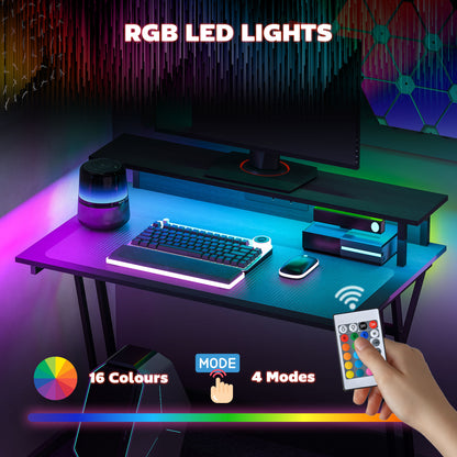 HOMCOM Two-Level LED Gaming Desk - Black