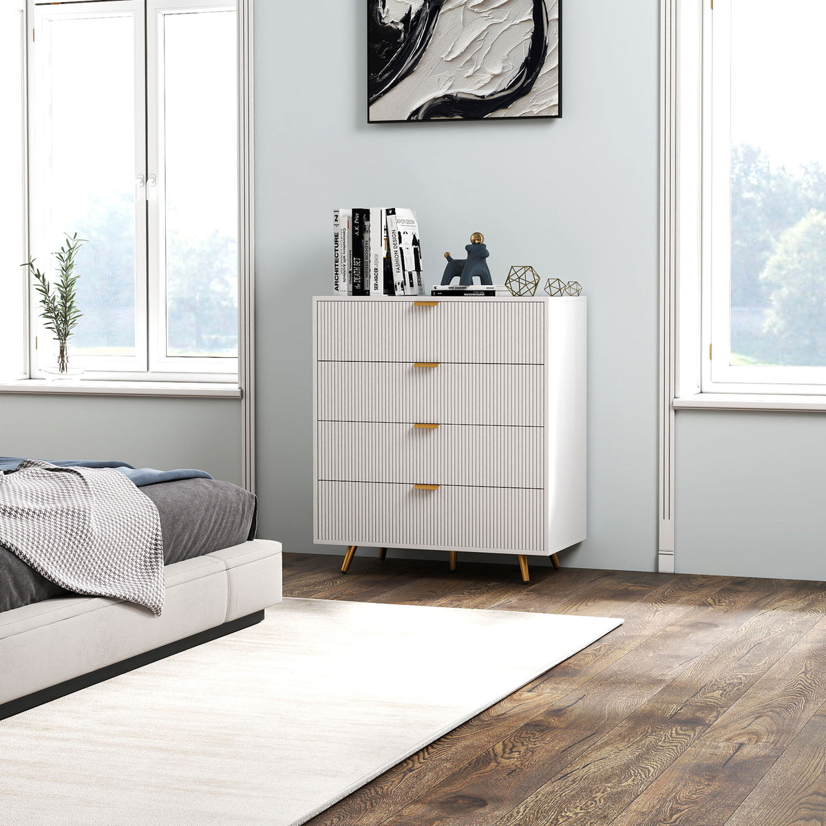 HOMCOM Elegant Four-Drawer Bedside Table - White