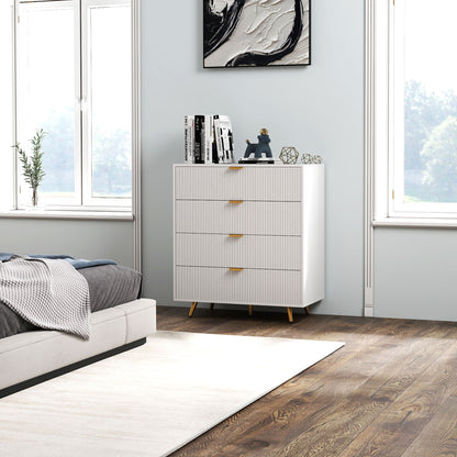 HOMCOM Elegant Four-Drawer Bedside Table - White
