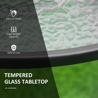 Outsunny 106cm Round Garden Dining Table with Parasol Hole, Tempered Glass Top, Steel Frame