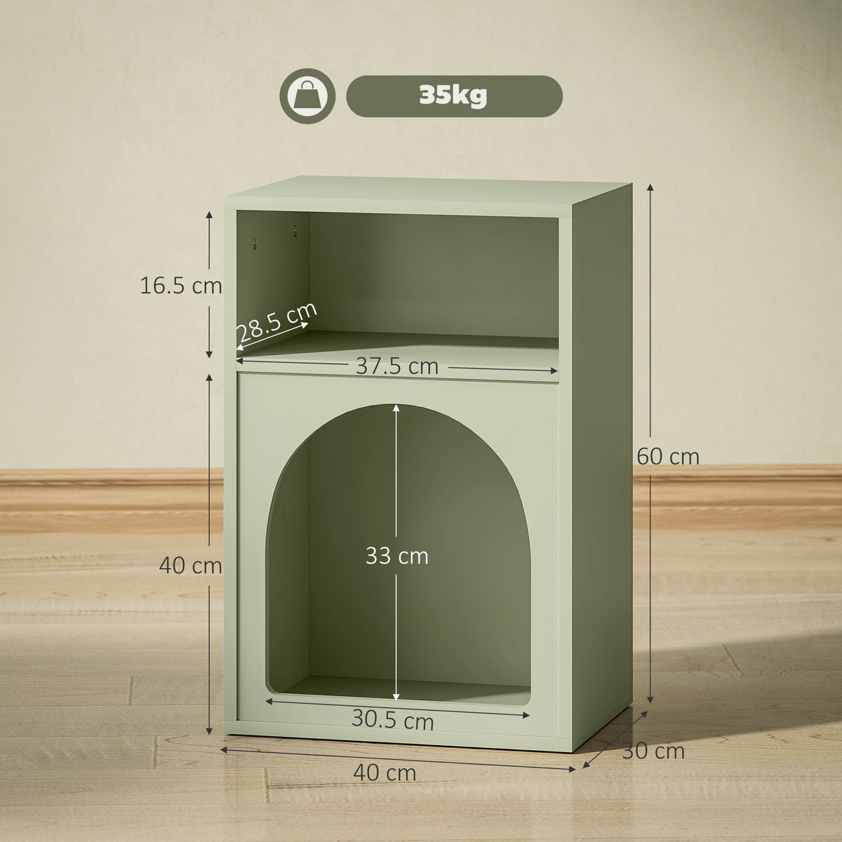 HOMCOM Bedside Table with 2 Open Compartments - Light Green