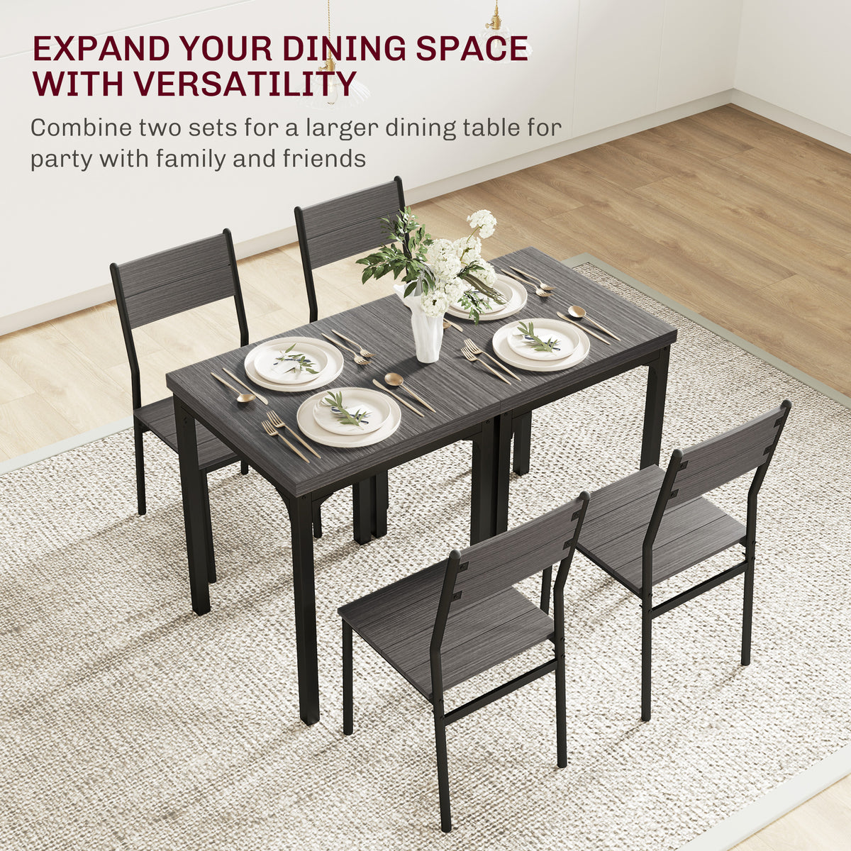 HOMCOM Three-Piece Minimal and Compact Dining Set, Grey Wood Effect