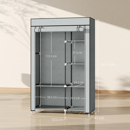 HOMCOM Fabric Wardrobe w/ Shelves Hanging Rail Foldable Wardrobe Light Grey