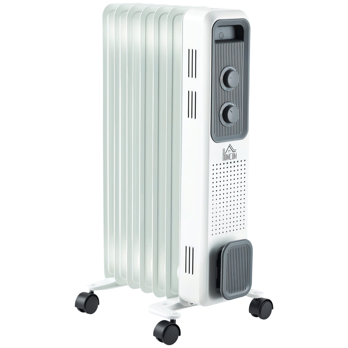 HOMCOM 1500W Oil Filled Radiator, Portable Electric Heater with 3 Heat Settings, Safety Cut-Off and Wheels, White