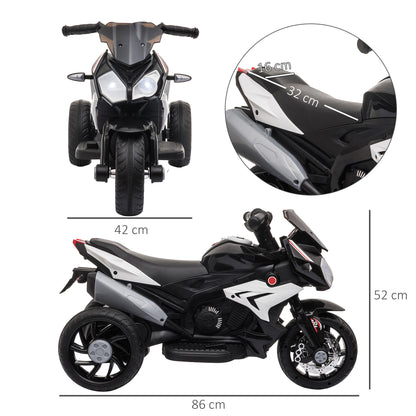 HOMCOM Kids Electric Motorcycle, 6V Ride on Motorcycle with 3 Wheels, LED Headlight, Music, Horn for Boys Girls 3-5 Y, Black