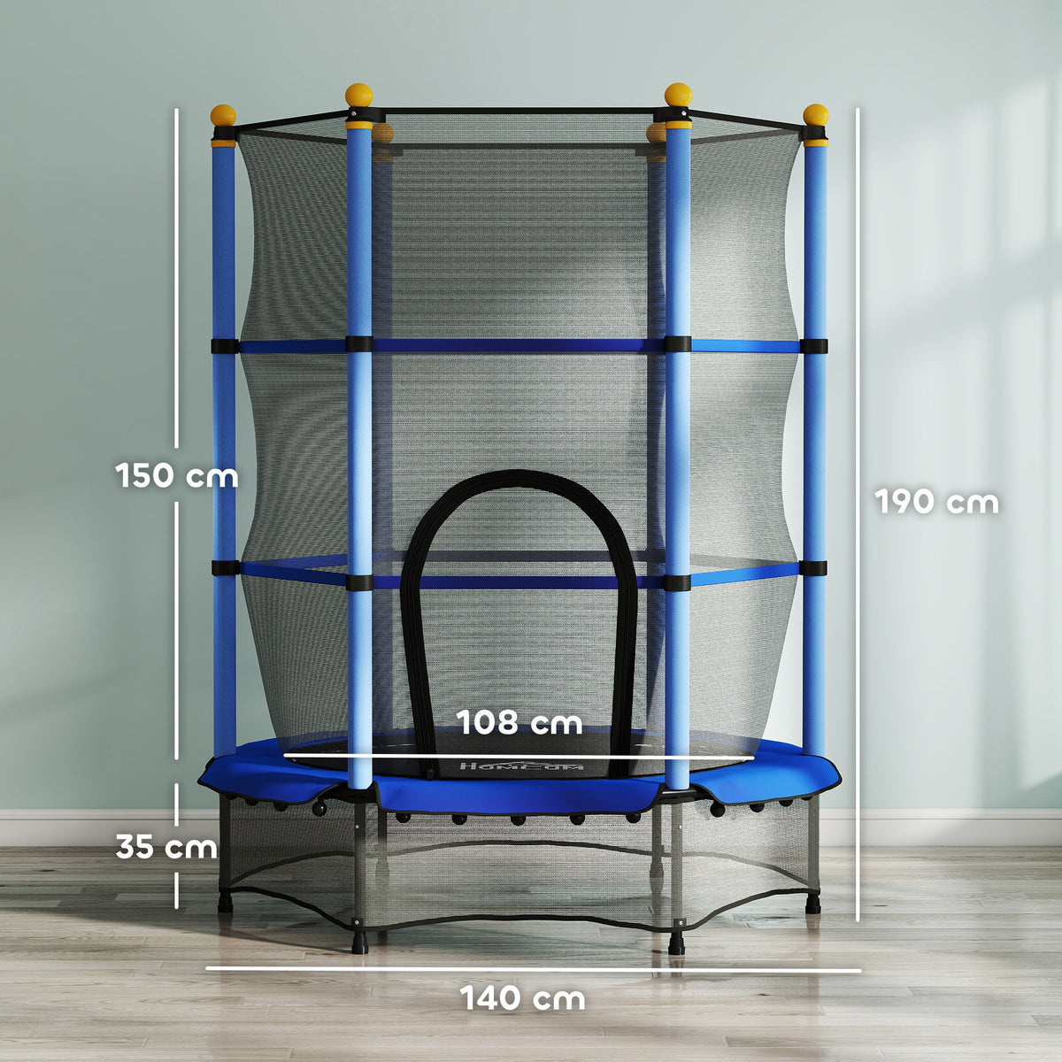 HOMCOM 4.6FT/55" Kids Trampoline with Enclosure Net, Outdoor Indoor Use, for Ages 3-10 Years, Blue