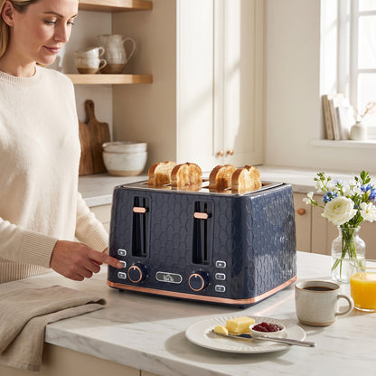 HOMCOM Toaster 4 slice, Toaster with 7 Browning Levels, High Lift, Reheat/Defrost/Cancel, Self-centring Function, Dark Blue