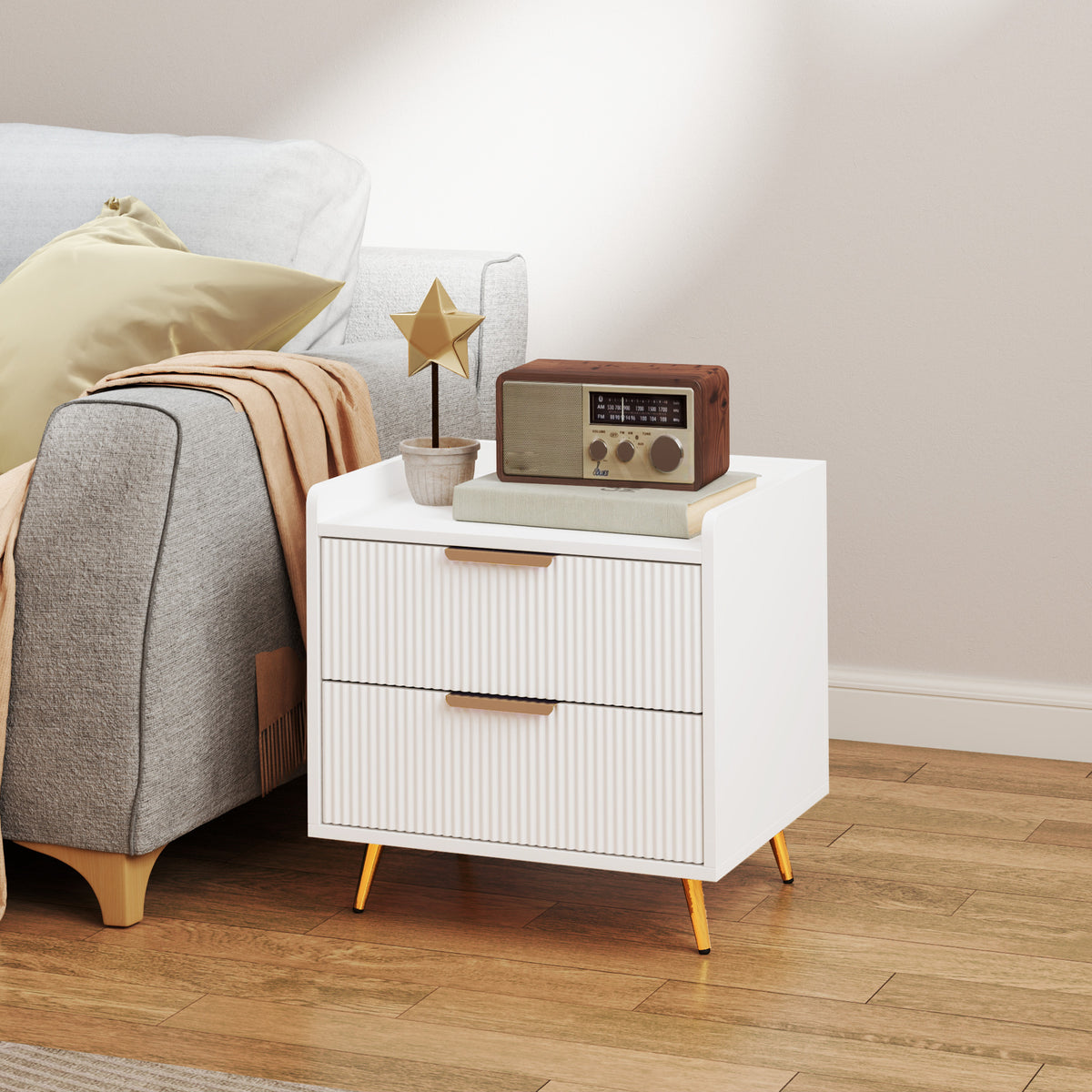 HOMCOM Elegant Two-Drawer Bedside Table - White