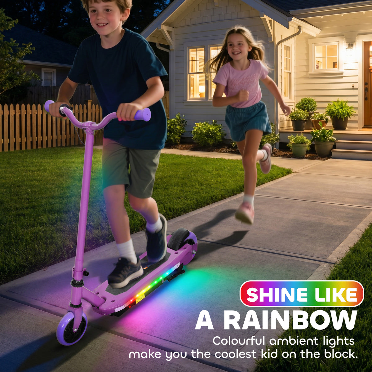 AIYAPLAY Electric Scooter for Kids 6-14 Years, with Colourful Lights, Purple