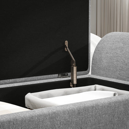 HOMCOM Storage Ottoman with Armrest, Window Seat, Upholstered Linen Storage Bench with Rubberwood Legs, Footstool for Bedroom Living Room, Hallway, Dark Grey