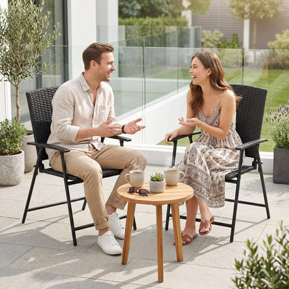 Outsunny Set of Two Folding Rattan Seat Chairs - Black