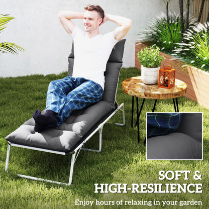 Outsunny Sun Lounger Cushion Only, 190 x 56 x 10 cm Garden Lounge Chair Cushion, UPF20+ 220gsm Fabric, Thick Sunbed Replacement Pad with 6 Ties, Dark Grey