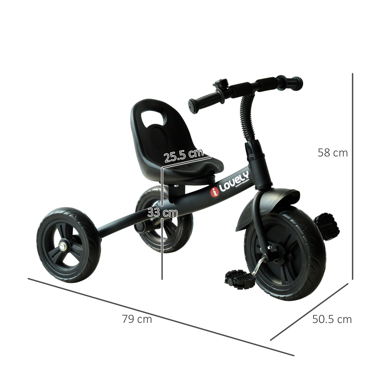 HOMCOM Baby Trike, Toddler Tricycle with Adjustable Seat, Children Ride on Toys 3 Wheels Bike with Bell for Kids 1.5-4 Years, Black
