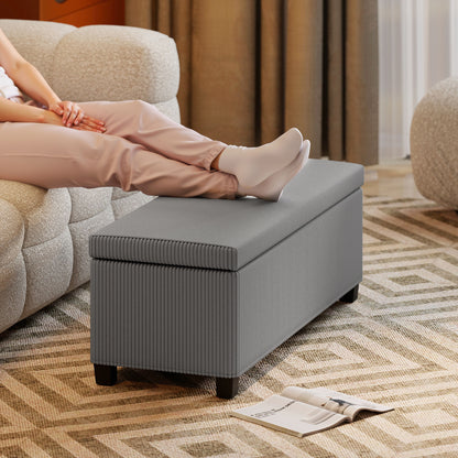 HOMCOM 84L Corduroy Storage Ottoman - Grey