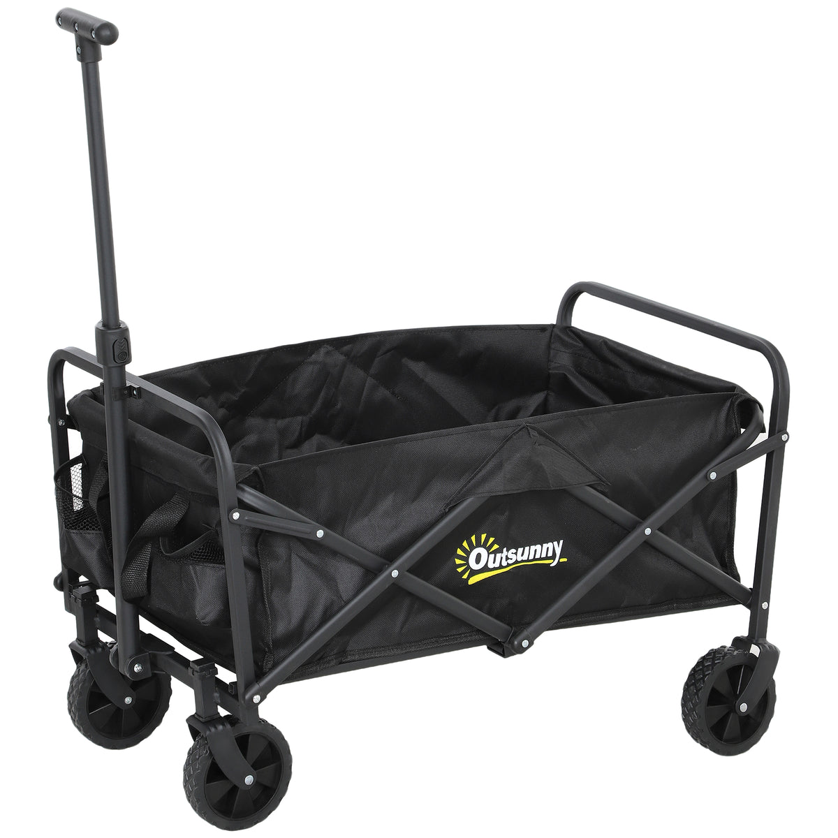 Outsunny 93L Festival Trolley on Wheels, Garden Folding Trolley Cart, 100kg Heavy Duty Collapsible Folding Wagon with Adjustable Handle and Carrying Bag for Beach, Camping, Festival, Black