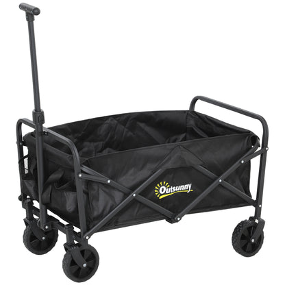 Outsunny 93L Festival Trolley on Wheels, Garden Folding Trolley Cart, 100kg Heavy Duty Collapsible Folding Wagon with Adjustable Handle and Carrying Bag for Beach, Camping, Festival, Black