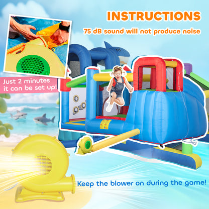 Outsunny 6 in 1 Kids Bouncy Castle, with Water Slide, Water Gun, Climbing Wall, Air Blower for Indoors/Outdoors, 3.9 x 3 x 2m