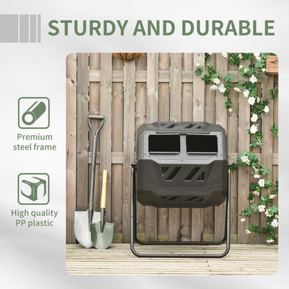 Outsunny 160L 360° Rotating Dual Chamber Composter - Black