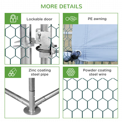 PawHut Chicken Run Galvanised 3 x 2 x 2m Walk-in Chicken Coop Hen Poultry House Cage with Water-Resist Cover, Silver