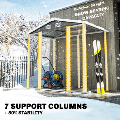 Outsunny 7 x 4ft Garden Shed, Easy to Assemble, Upgraded Galvanised Steel Frame with Foundation Kit, Double Doors with Lock, Outdoor Metal Shed with Vents and Gloves, Garden Storage Shed, Dark Grey