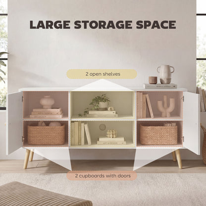 HOMCOM TV Stand Cabinet up to 55 Inches, TV Unit with Storage Shelves and Wood Legs for Living Room, Bedroom, White